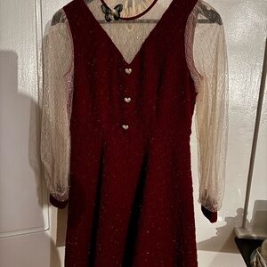 Elegant Burgundy Dress with Sheer Sleeves